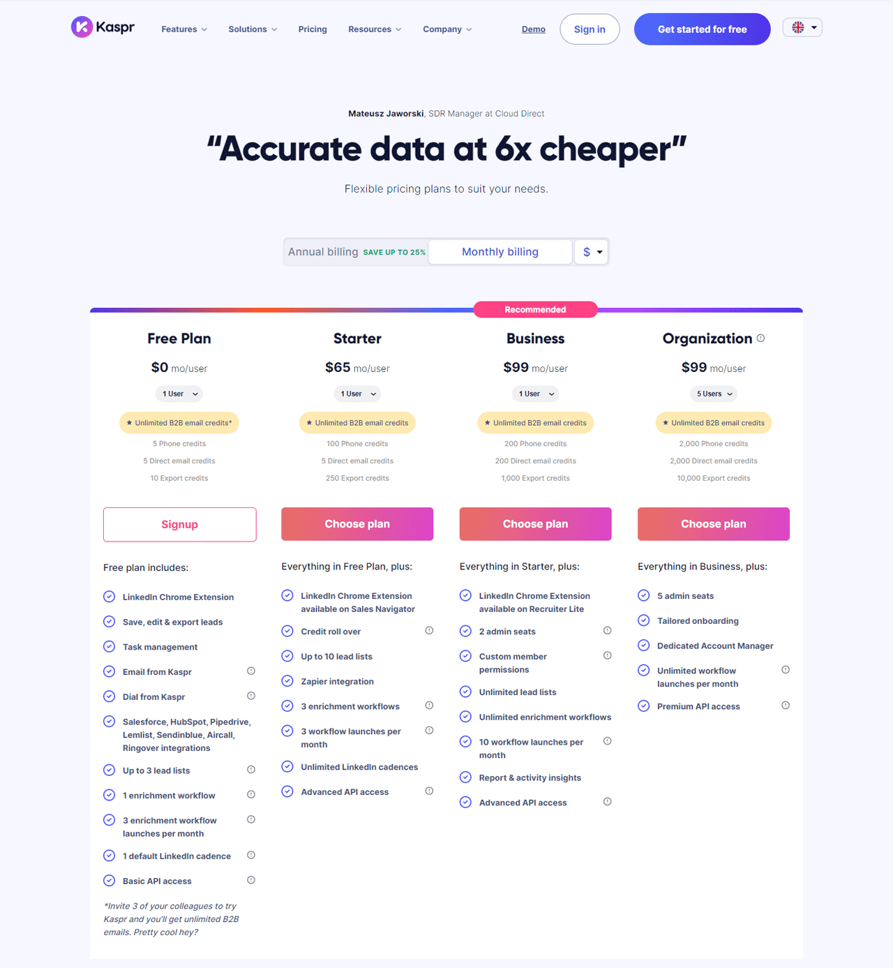 Kaspr Pricing and Subscription Options