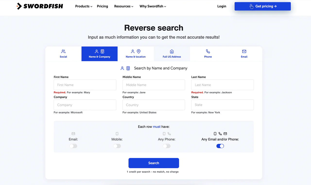 Swordfish AI Reverse Search